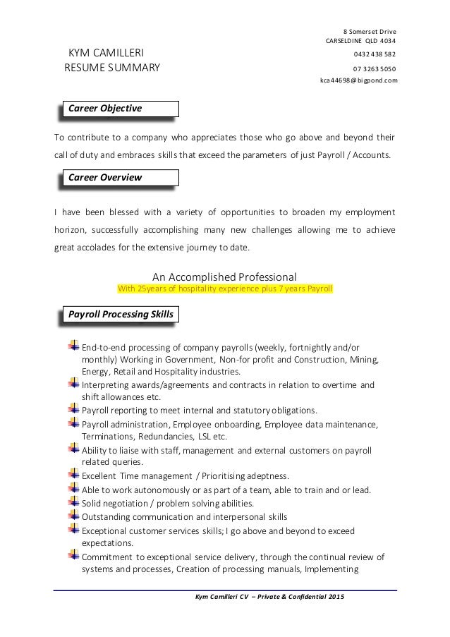 payroll resume summary 1