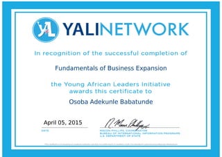 Fundamentals of Business Expansion
Osoba Adekunle Babatunde
April 05, 2015
 