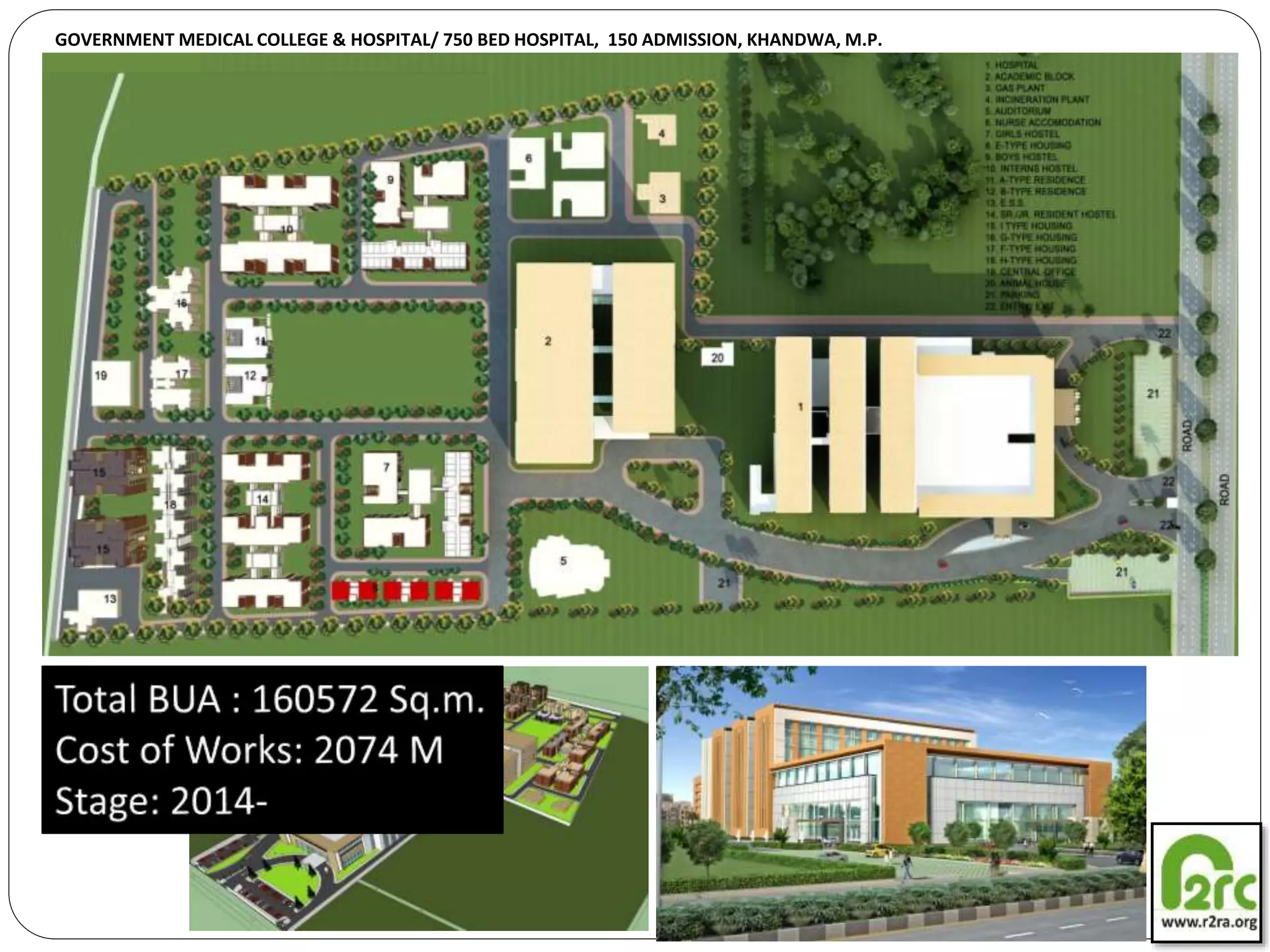 GOVERNMENT MEDICAL COLLEGE & HOSPITAL/ 750 BED HOSPITAL, 150 ADMISSION, KHANDWA, M.P.
 