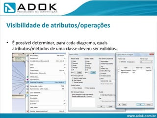 É possível determinar, para cada diagrama, quais atributos/métodos de uma classe devem ser exibidos. Visibilidade de atributos/operações 