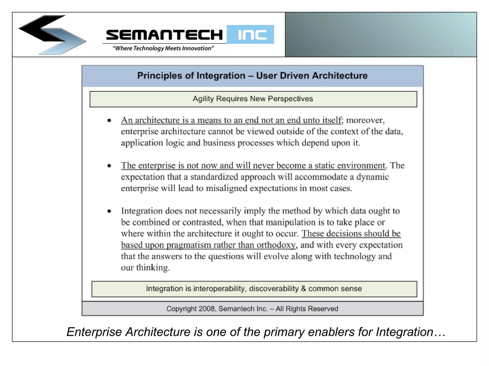 Enterprise Architecture is one of the primary enablers for Integration…   