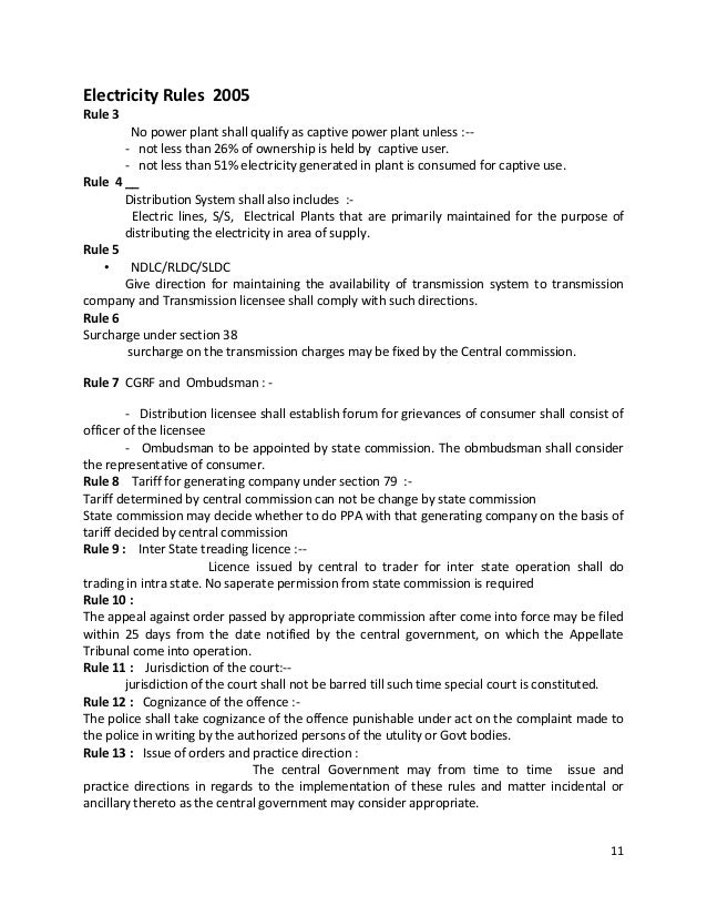 Regulations, Supply Rules and Standards of Electricity