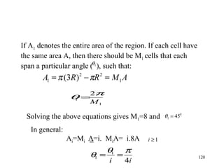 If A 1  denotes the entire area of the region. If each cell have  the same area A, then there should be M 1   cells that each  span a particular angle (  ), such that: In general:  A i =M i  A=i.  M i A=  i.8A = Solving the above equations gives M 1 =8 and  