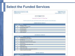 Select the Funded Services
11
 
