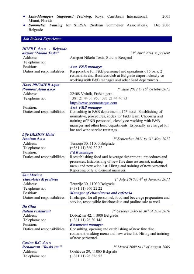 resume restaurant experience