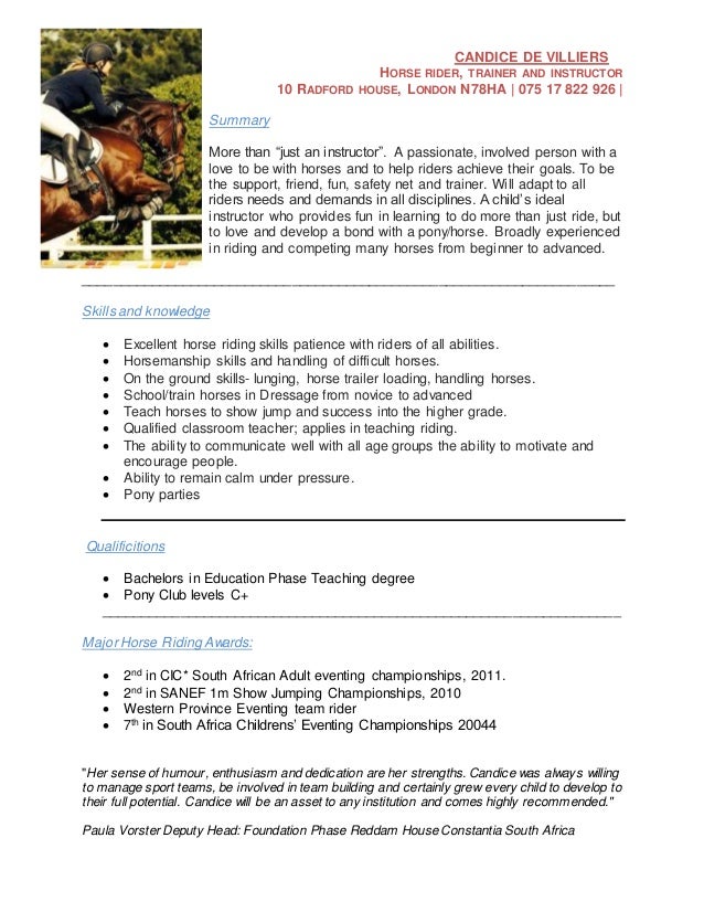 CV Candice Horses 2016