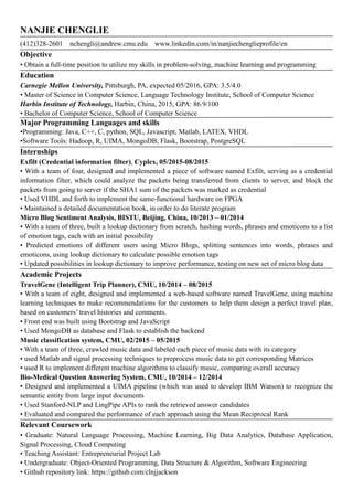 Resume-Nanjie Chenglie | PDF