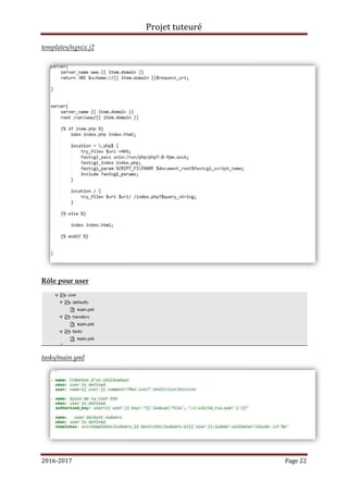 2016-2017
templates/ngnix.j2
Rôle pour user
tasks/main.yml
Projet tuteuré
Page 22
 