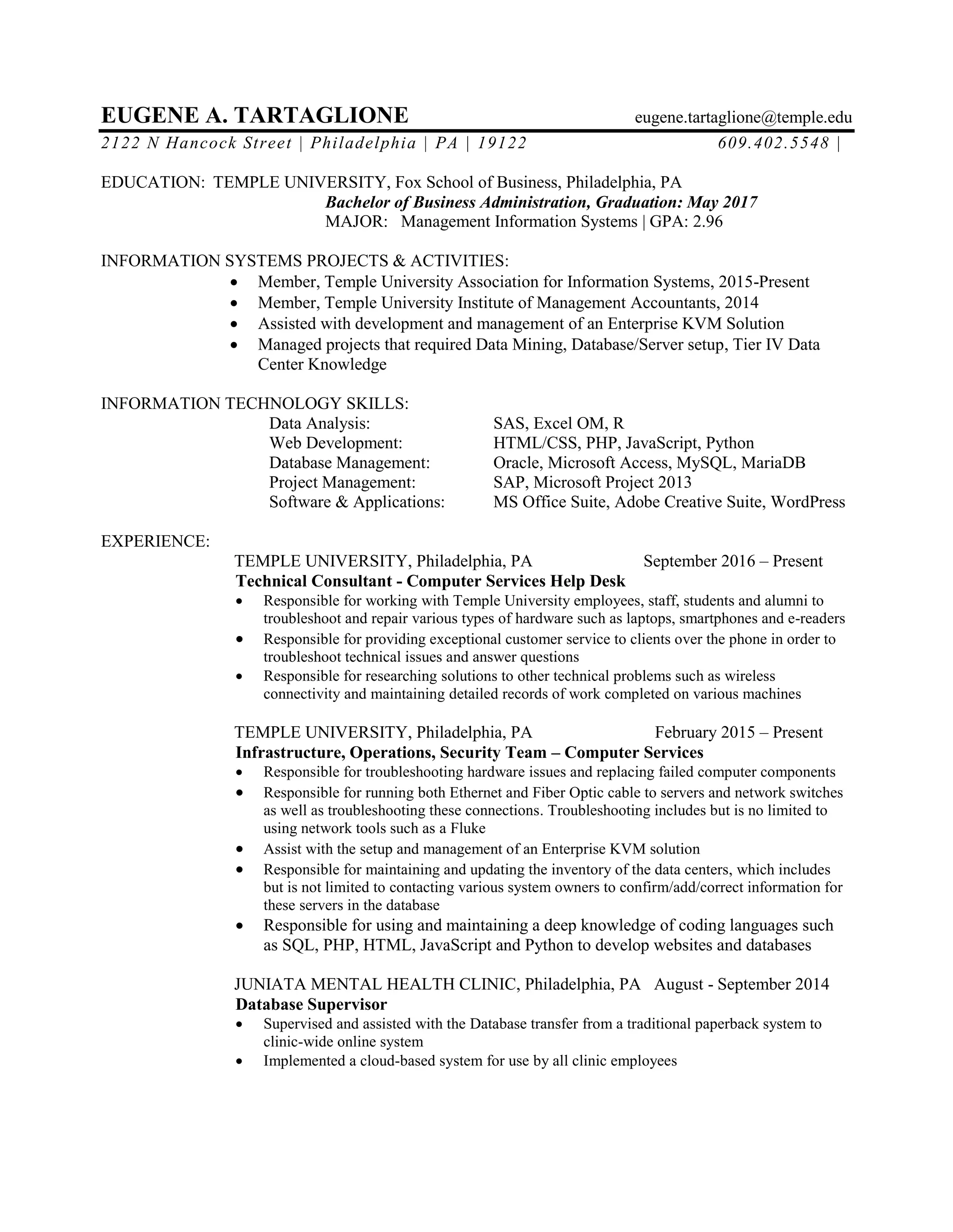 Resume, Eugene Tartaglione | PDF