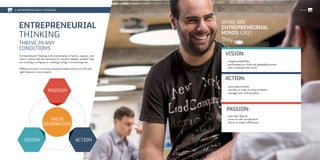 ENTREPRENEURIAL
THINKING
Thrive in any
conditions
Entrepreneurial Thinking is the combination of action, passion, and
vision—values that are necessary for dynamic leaders whether they
are creating a company or creating change in an existing one.
IMBAs know how to connect these principles and how to find the
right balance in any scenario.
PASSION
ACTIONVISION
VALUE
GENERATION
4. ENTREPRENEURIAL THINKING
Yoav
Shachar
Israeli
WHAT ARE
ENTREPRENEURIAL
MINDS LIKE?
They...
… love what they do
… strive for self-actualization
… desire to make a difference
PASSION:
… seize opportunities
… sacrifice in order to solve problems
… manage risks with discipline
ACTION:
… imagine possibilities
… see business as a fluid and adaptable process
… want to expand their world
VISION:
/47
#ieIMBA
46/
 