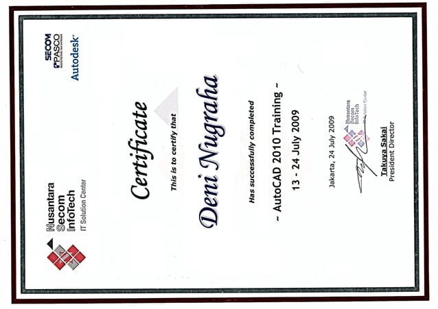 Sertifikat Autocad 2010 Nugraha PPT