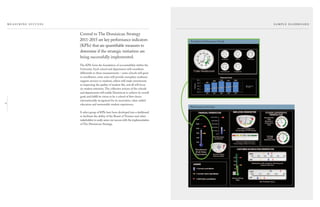 18
Central to The Dominican Strategy
2011-2015 are key performance indicators
(KPIs) that are quantiﬁable measures to
determine if the strategic initiatives are
being successfully implemented.
The KPIs form the foundation of accountability within the
University. Each school and department will contribute
differently to these measurements – some schools will grow
in enrollment, some units will provide exemplary academic
support services to students, others will make investments
in improving the quality of student life, and all will focus
on student retention. The collective actions of the schools
and departments will enable Dominican to achieve its overall
goals and fulﬁll its vision to be a school of ﬁrst choice
internationally recognized for its innovative, value-added
education and memorable student experiences.
A select group of KPIs have been developed into a dashboard
to facilitate the ability of the Board of Trustees and other
stakeholders to easily assess our success with the implementation
of The Dominican Strategy.
Enrollment Performance Detail
Performance Overview
 