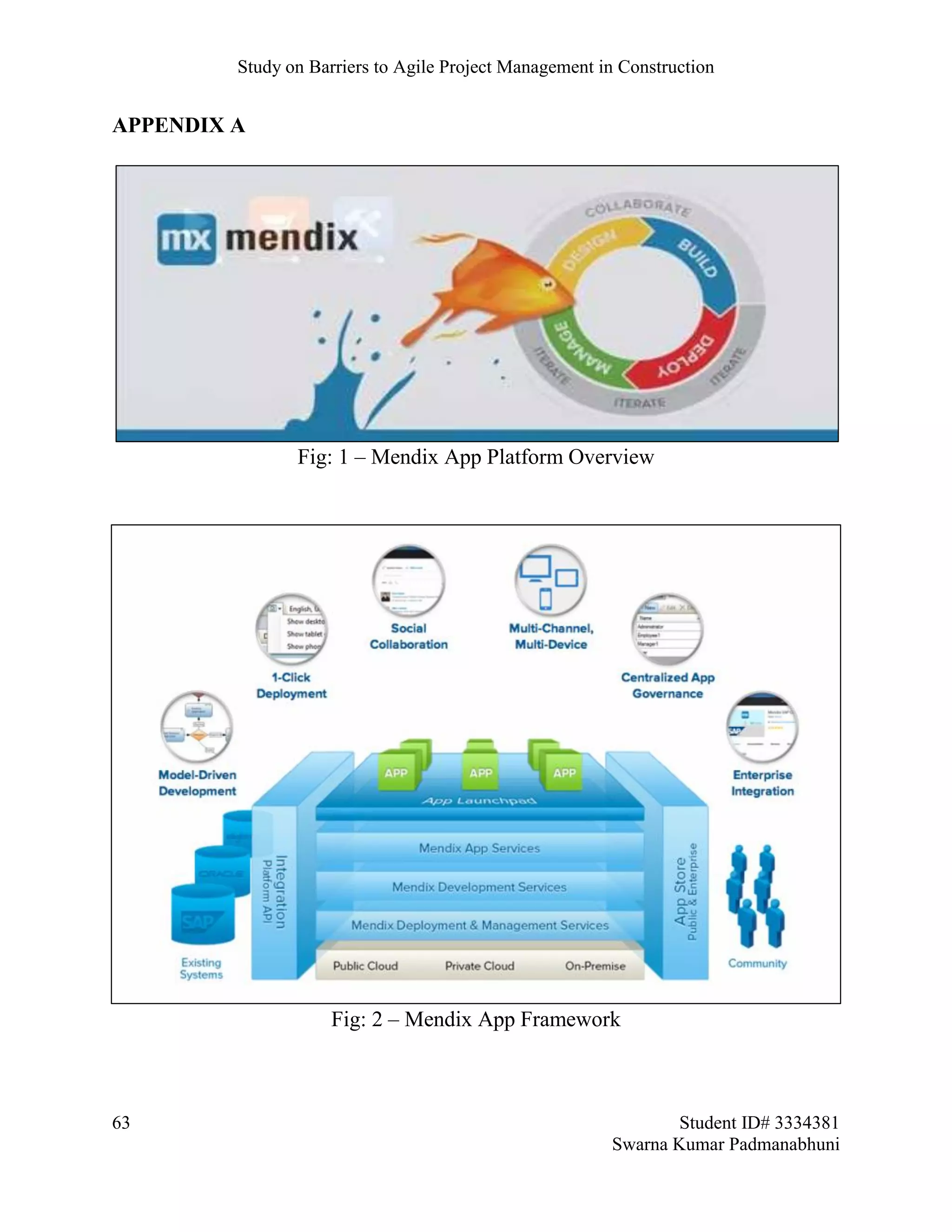 Study on Barriers to Agile Project Management in Construction
63 Student ID# 3334381
Swarna Kumar Padmanabhuni
APPENDIX A
Fig: 1 – Mendix App Platform Overview
Fig: 2 – Mendix App Framework
 