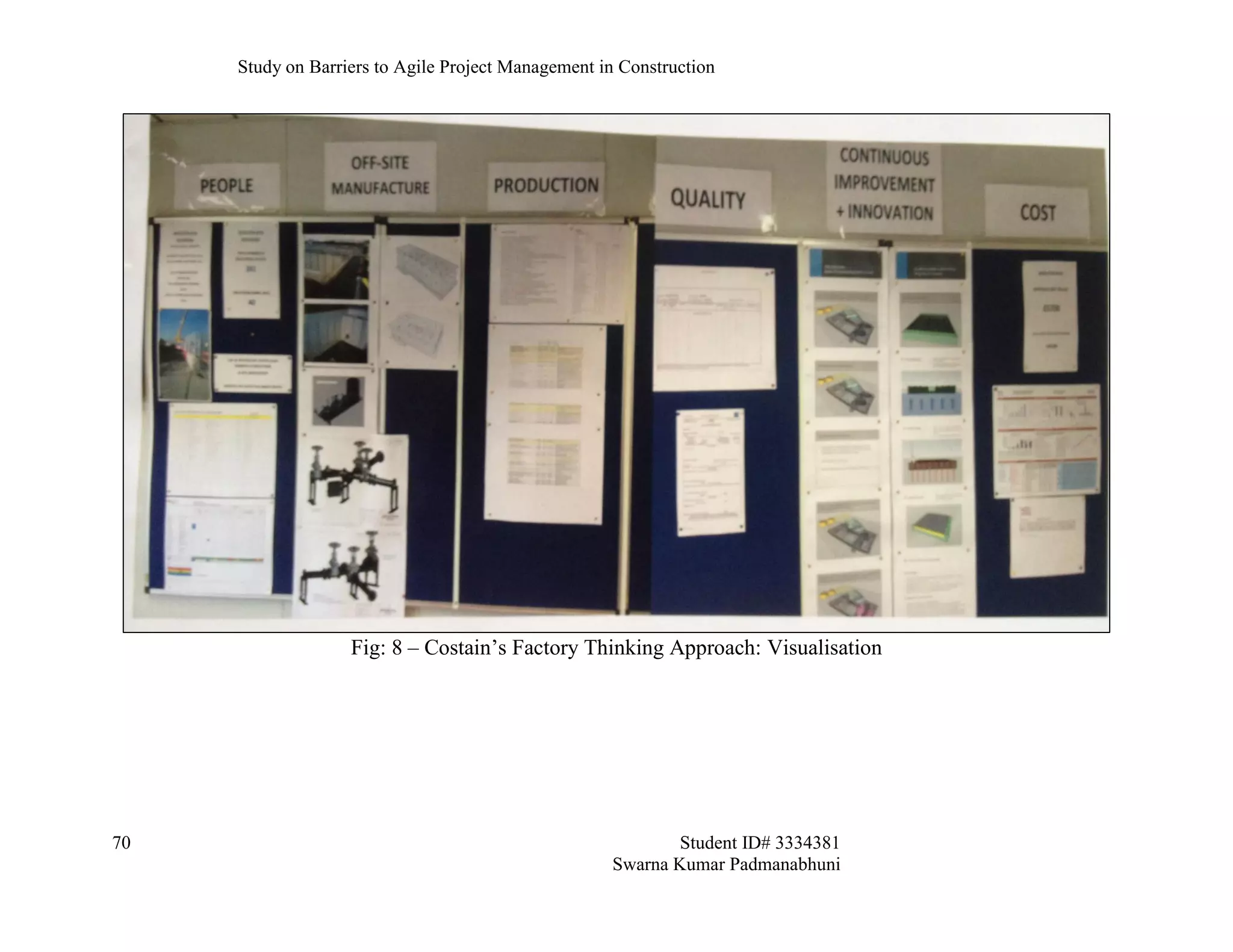 Study on Barriers to Agile Project Management in Construction
70 Student ID# 3334381
Swarna Kumar Padmanabhuni
Fig: 8 – Costain’s Factory Thinking Approach: Visualisation
 