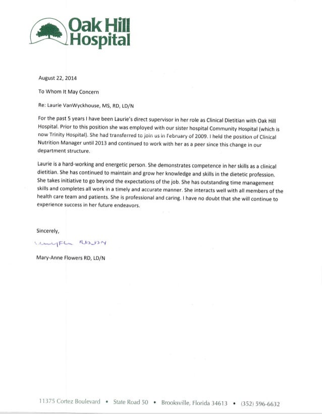 Letter of recommendation Oak Hill Hospital