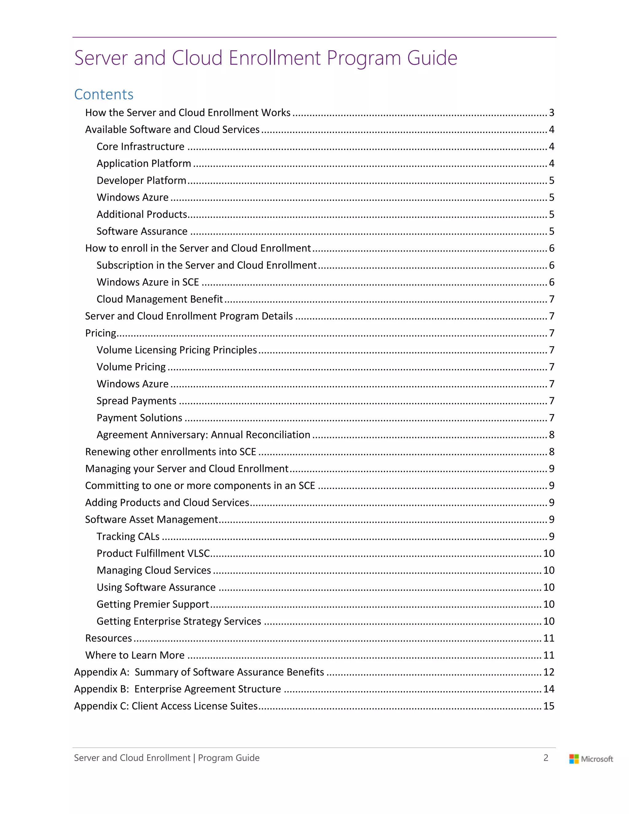 Microsoft Server and Cloud Enrollment - Program Guide | PDF