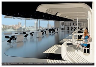 The bright black marble stone is designed in the middle, with curve and soft line andThe white surface which made the table and then move to the ceiling, it looks that peel off
From black stone.
 