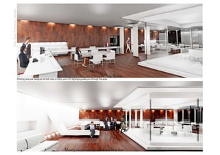 Working Station
Working area are designed at both side of entry, and LED lightings guides you through the area
Meeting area placed in the middle as a Main core
Tools:Revit,Photoshop,Indesign.
 