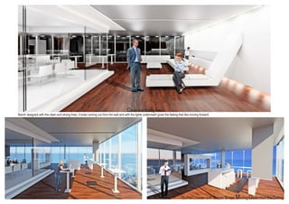 Clean and strong lines
Bench designed with the clean and strong lines, it looks coming out from the wall and with the lights underneath gives the feeling that like moving forward.
Coffee Counter with simple shape Moving Down from the ceiling.
 