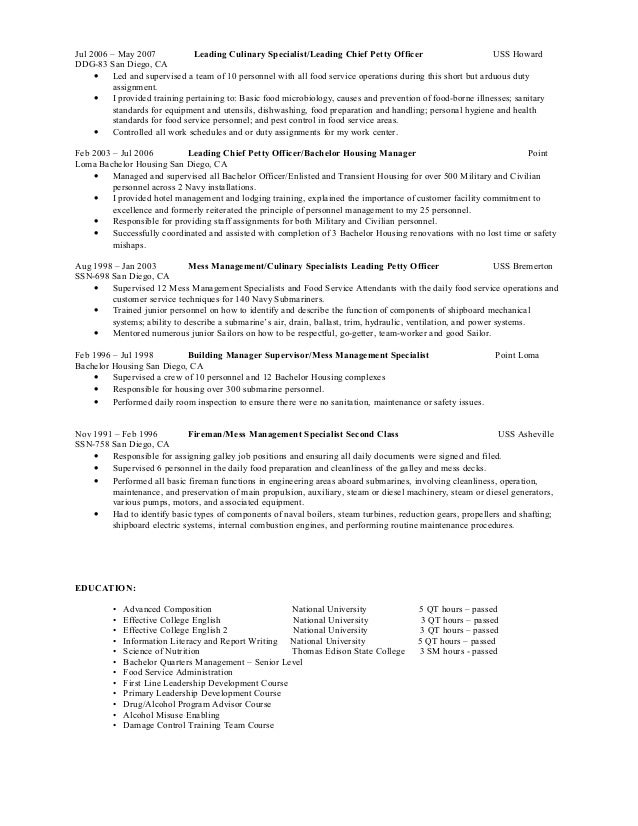 navy personnel specialist resume