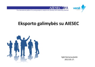 Eksporto galimybės su AIESEC




                   Eglė Kamarauskaitė
                       2012.05.17.
 