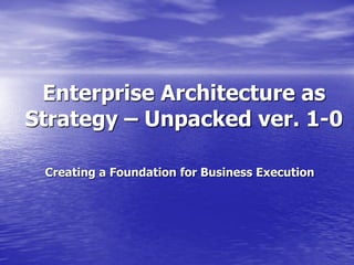 Enterprise Architecture as
Strategy – Unpacked ver. 1-0
Creating a Foundation for Business Execution
 