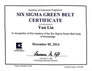 Six Sigma Green Belt_Yun Lin