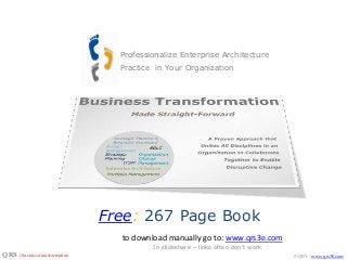Professionalize Enterprise Architecture
Practice in Your Organization

Free: 267 Page Book
to download manually go to: www.qrs3e.com
In slideshare – links often don’t work

QRS | business transformation

© QRS – www.qrs3E.com

 