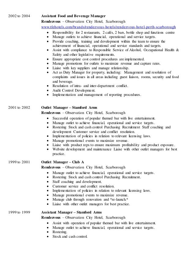 food and beverage director resumes