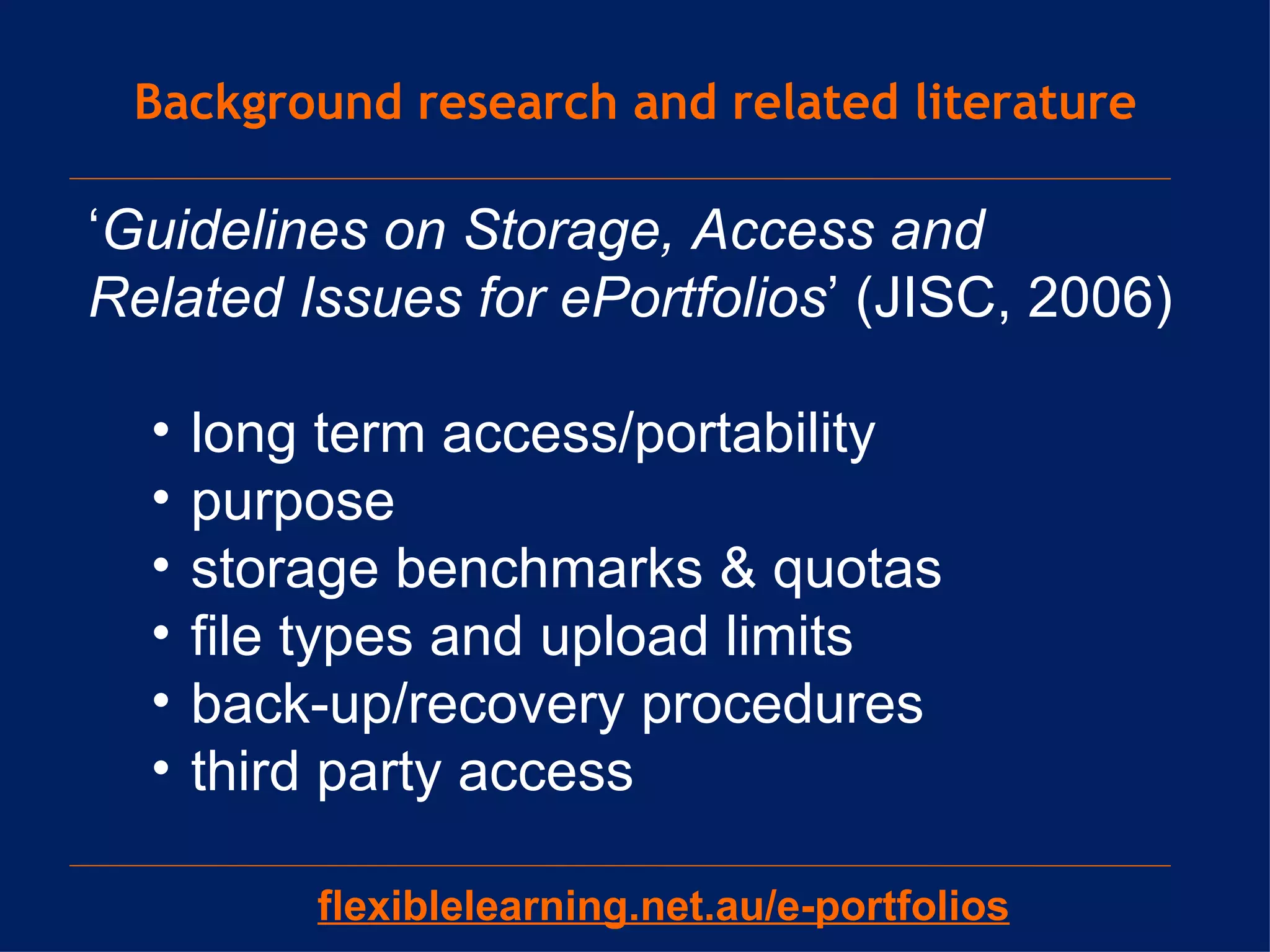 Supporting the storage requirements of learner e-portfolio content | PPT