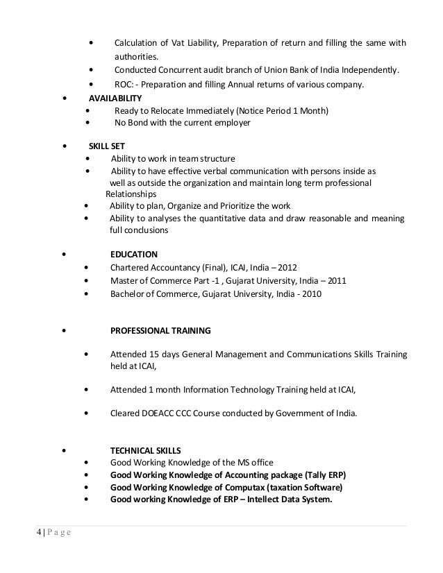 resume chartered accountant india resume for chartered accountant