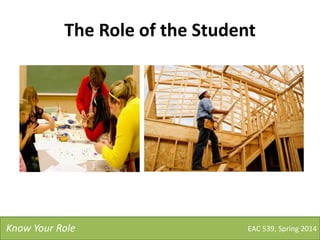 The Role of the Student
EAC 539, Spring 2014Know Your Role
 