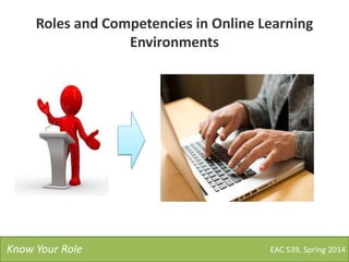 Roles and Competencies in Online Learning
Environments
EAC 539, Spring 2014Know Your Role
 