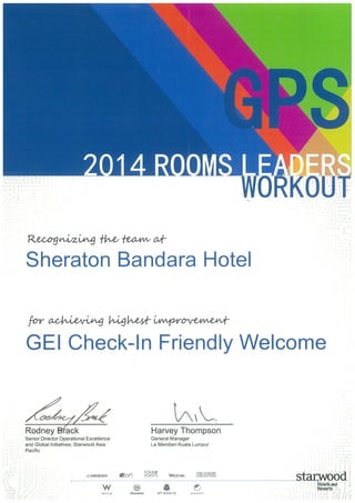 Guest Experience Index Achievement 2014, Check in Friendly Welcome