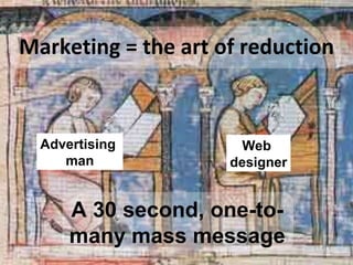 Marketing = the art of reduction Advertising  man Web  designer A 30 second, one-to-many mass message 
