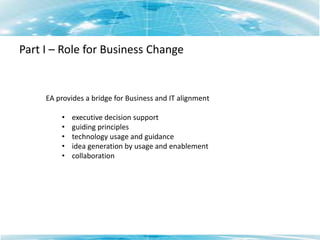 Part I – What EA AddressesTechnology and Business Strategy