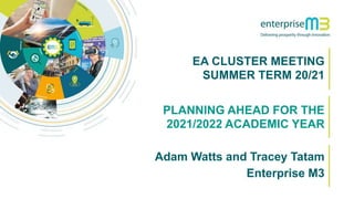 EA CLUSTER MEETING
SUMMER TERM 20/21
Adam Watts and Tracey Tatam
Enterprise M3
PLANNING AHEAD FOR THE
2021/2022 ACADEMIC YEAR
 