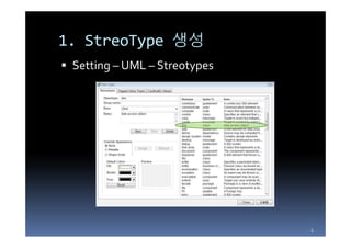 1. StreoType 생성
 Setting – UML – Streotypes




                              1
 