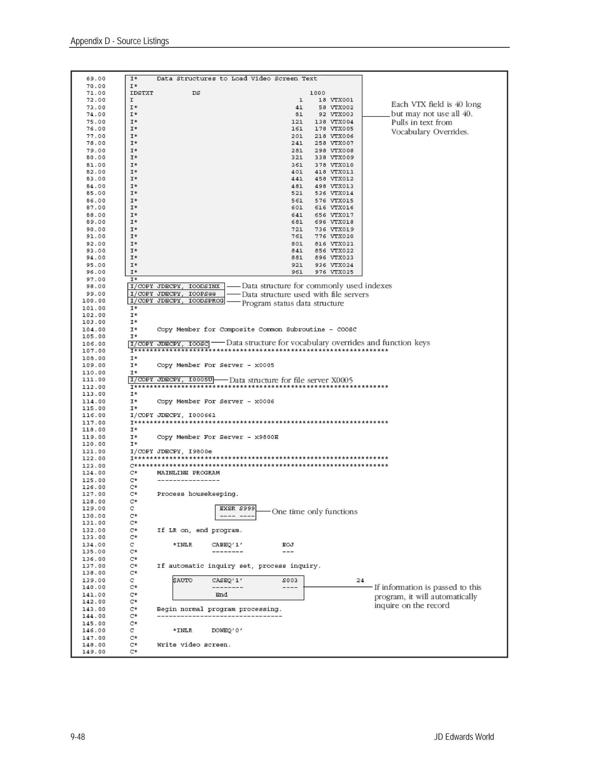 Appendix D - Source Listings
JD Edwards World9-48
 