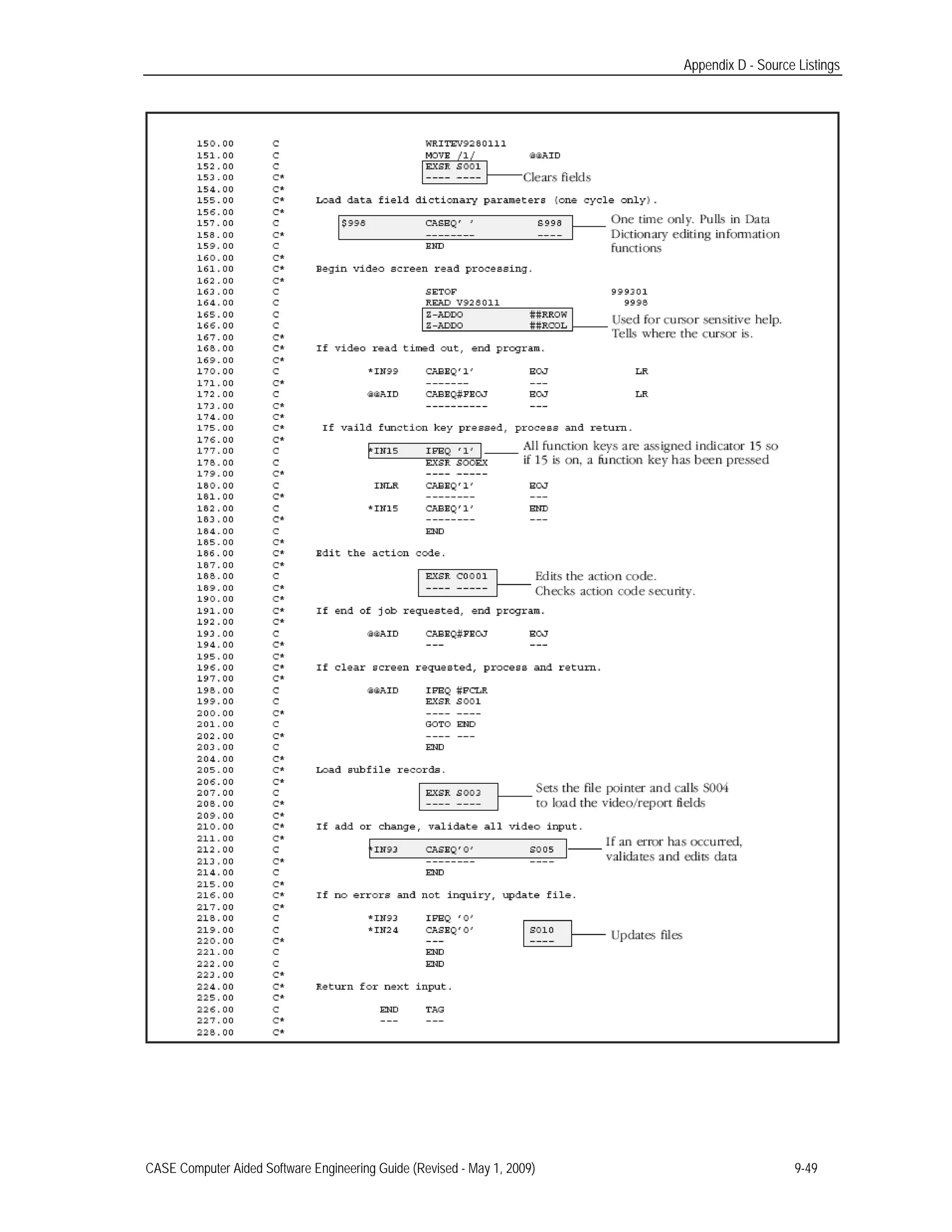 Appendix D - Source Listings
CASE Computer Aided Software Engineering Guide (Revised - May 1, 2009) 9-49
 