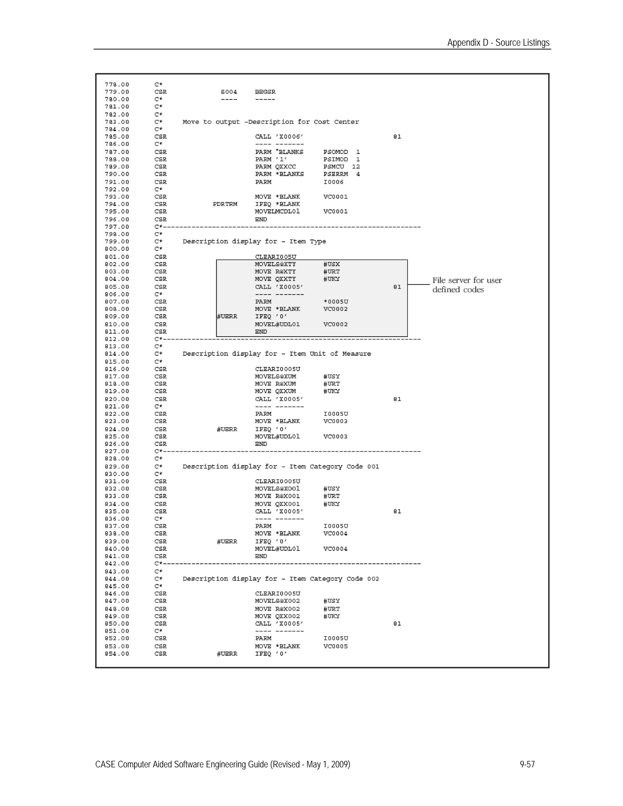 Appendix D - Source Listings
CASE Computer Aided Software Engineering Guide (Revised - May 1, 2009) 9-57
 