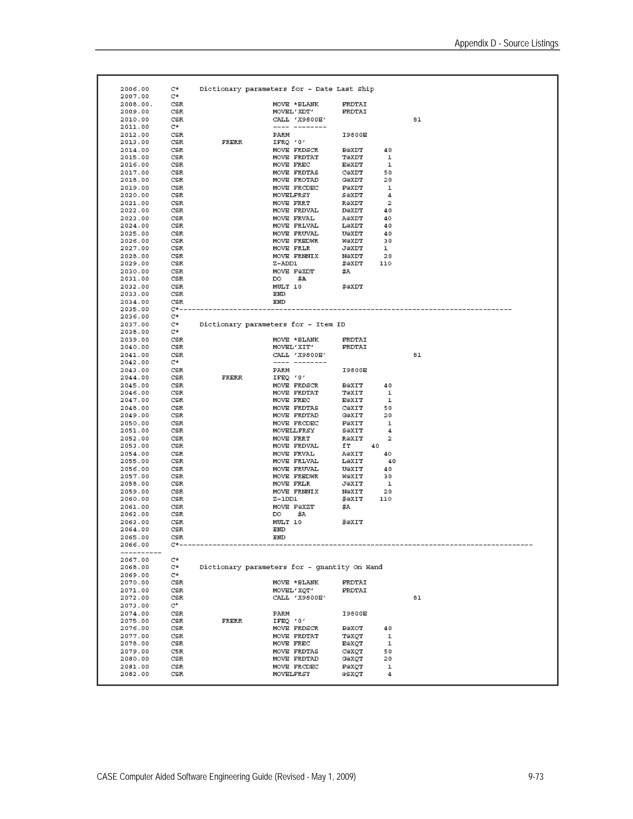 Appendix D - Source Listings
CASE Computer Aided Software Engineering Guide (Revised - May 1, 2009) 9-73
 