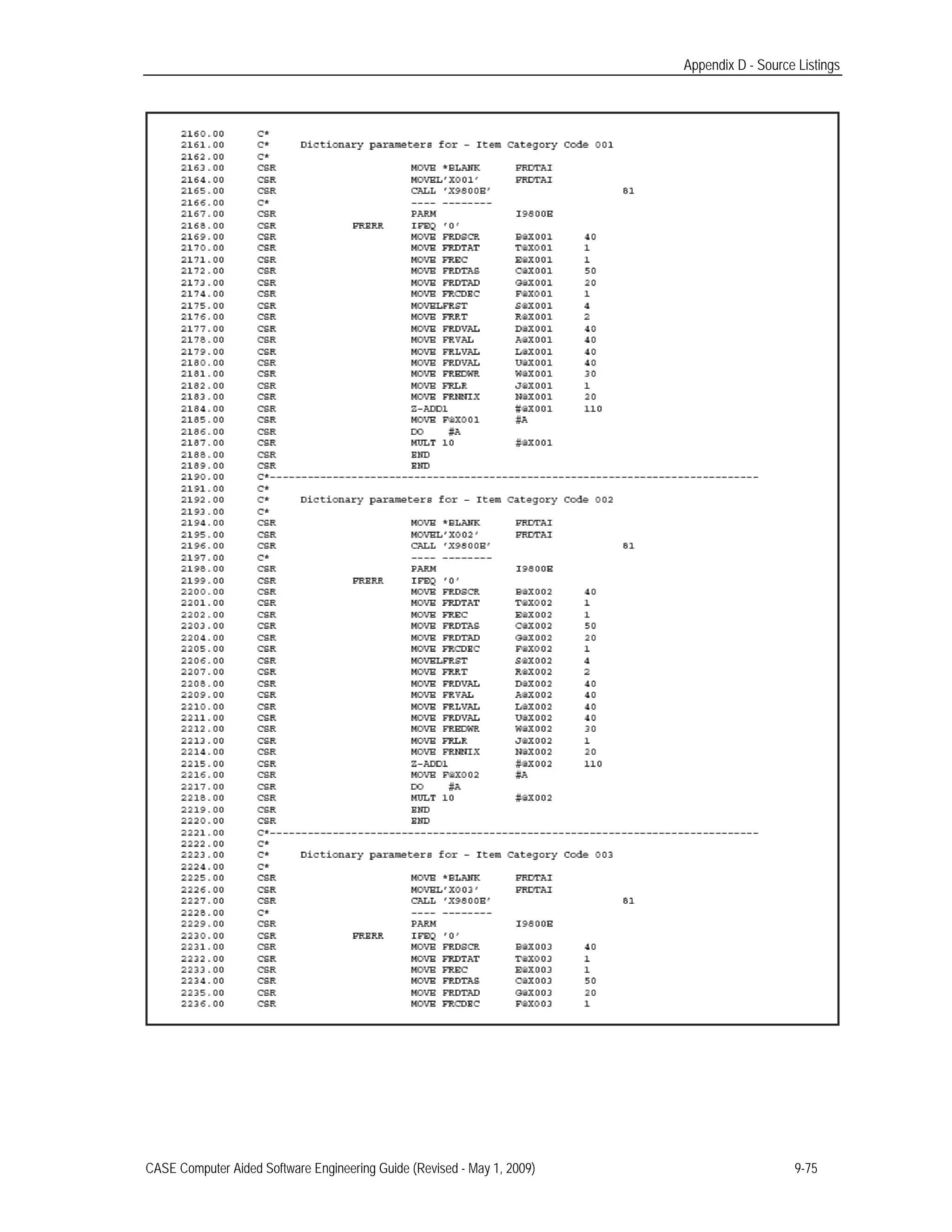 Appendix D - Source Listings
CASE Computer Aided Software Engineering Guide (Revised - May 1, 2009) 9-75
 