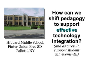 How can we shift pedagogy to support  effective  technology integration?   (and as a result, support student achievement!!) Hibbard Middle School, Finter Union Free SD  Paliotti, NY 