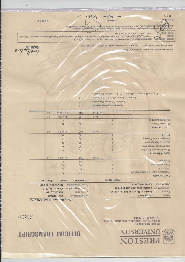 MBA TRANSCRIPT | PDF