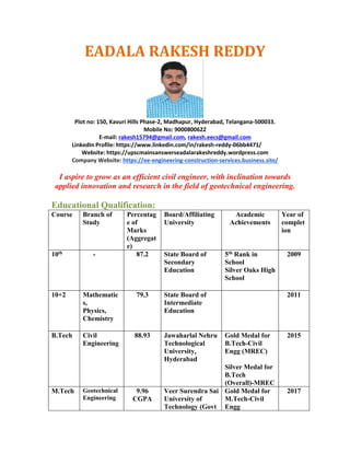 Eadala Rakesh Reddy resume april 2020 | PDF