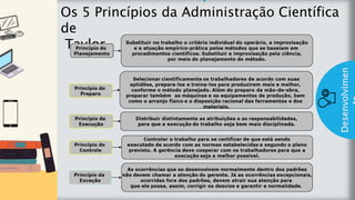z
Introduç
ão
Os 5 Princípios da Administração Científica
de
Taylor.
Desenvolvimen
 