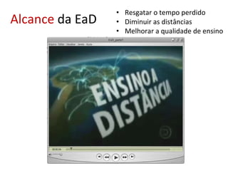 Resgatar o tempo perdido Diminuir as distâncias Melhorar a qualidade de ensino Alcance  da EaD 
