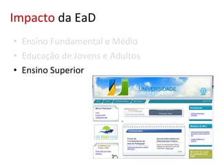 Ensino Fundamental e Médio Educação de Jovens e Adultos Ensino Superior Impacto  da EaD 