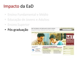 Ensino Fundamental e Médio Educação de Jovens e Adultos Ensino Superior Pós-graduação  Impacto  da EaD 